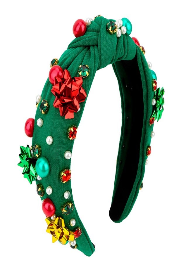 Semato Green Christmas Headbands for Women Hair Knotted Headband With Pearl Hair Band for Women Non Slip Headband Wide Christmas Accessories - Image 1